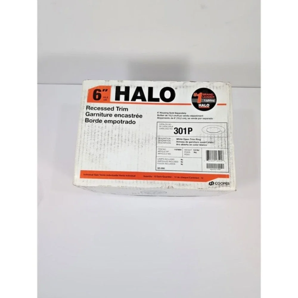 Halo 301P 6-inch Matte White Open Trim Rings for Recessed Fixtures Case of 12